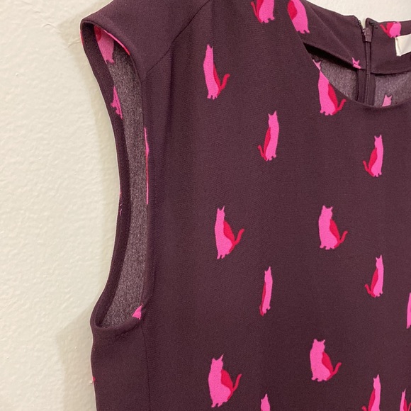 LOFT Smitten Kitten Burgundy Cat Cap Sleeve Dress with Pockets Size Medium - Picture 8 of 12